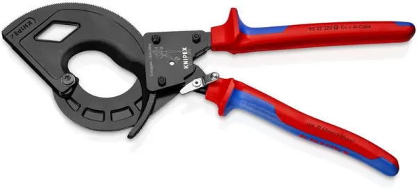 Knipex kabelkutter (skralleprinsipp, 3-trinns) svart bruneret, med flerkomponentshåndtak 320 mm